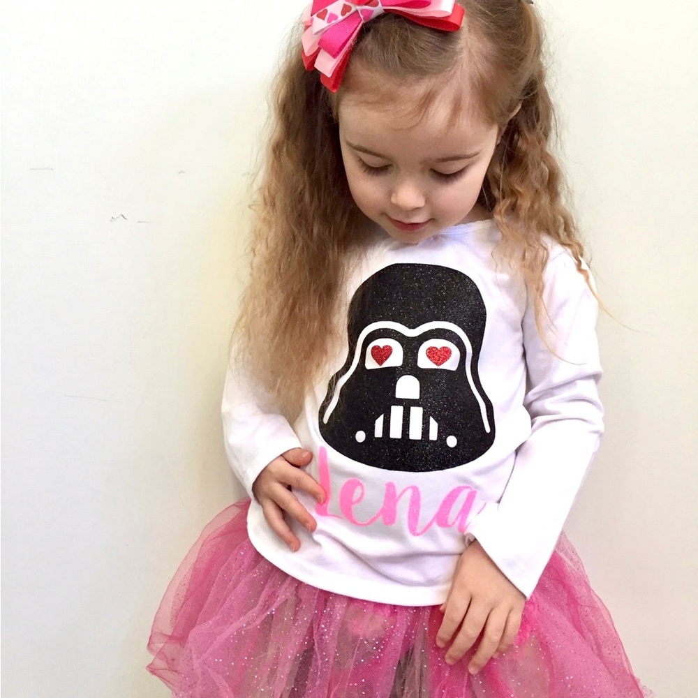 Girls custom name LENA valentines Darth Vader Star Wars shirt